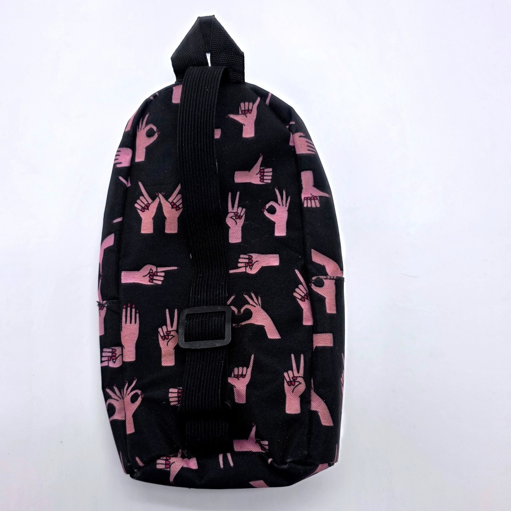 Yoobi Mini Backpack Pencil Case Black Pink Hand Gesture Print School Supplies - Picture 2 of 7